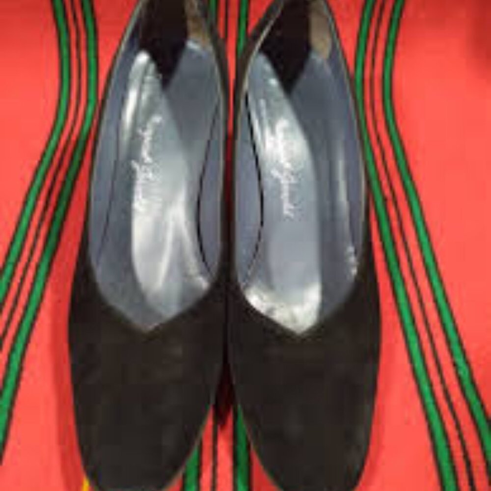 50s Margaret Jerrold pumps 6 vintage black suede chunky block heels womens shoes - Picture 2 of 7